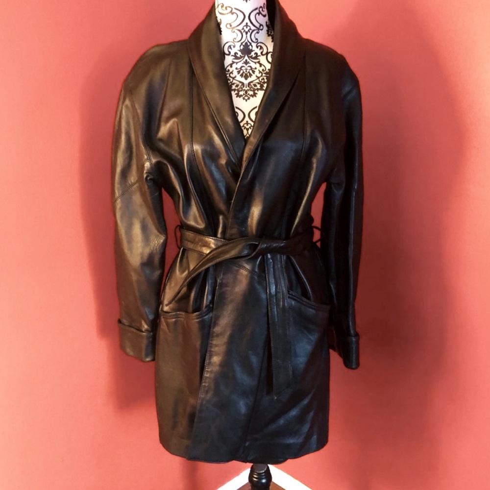 Vintage Trendy Leather Trench